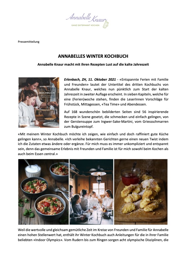 Pressemitteilung Annabelle's Winter Kochbuch 